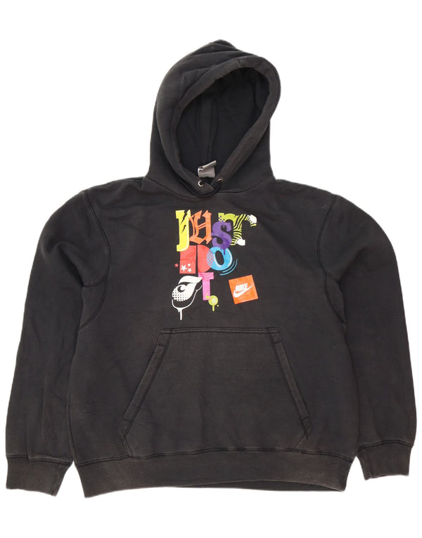 Nike Mens Graphic Hoodie Jumper UK 42/44 Large Black Cotton