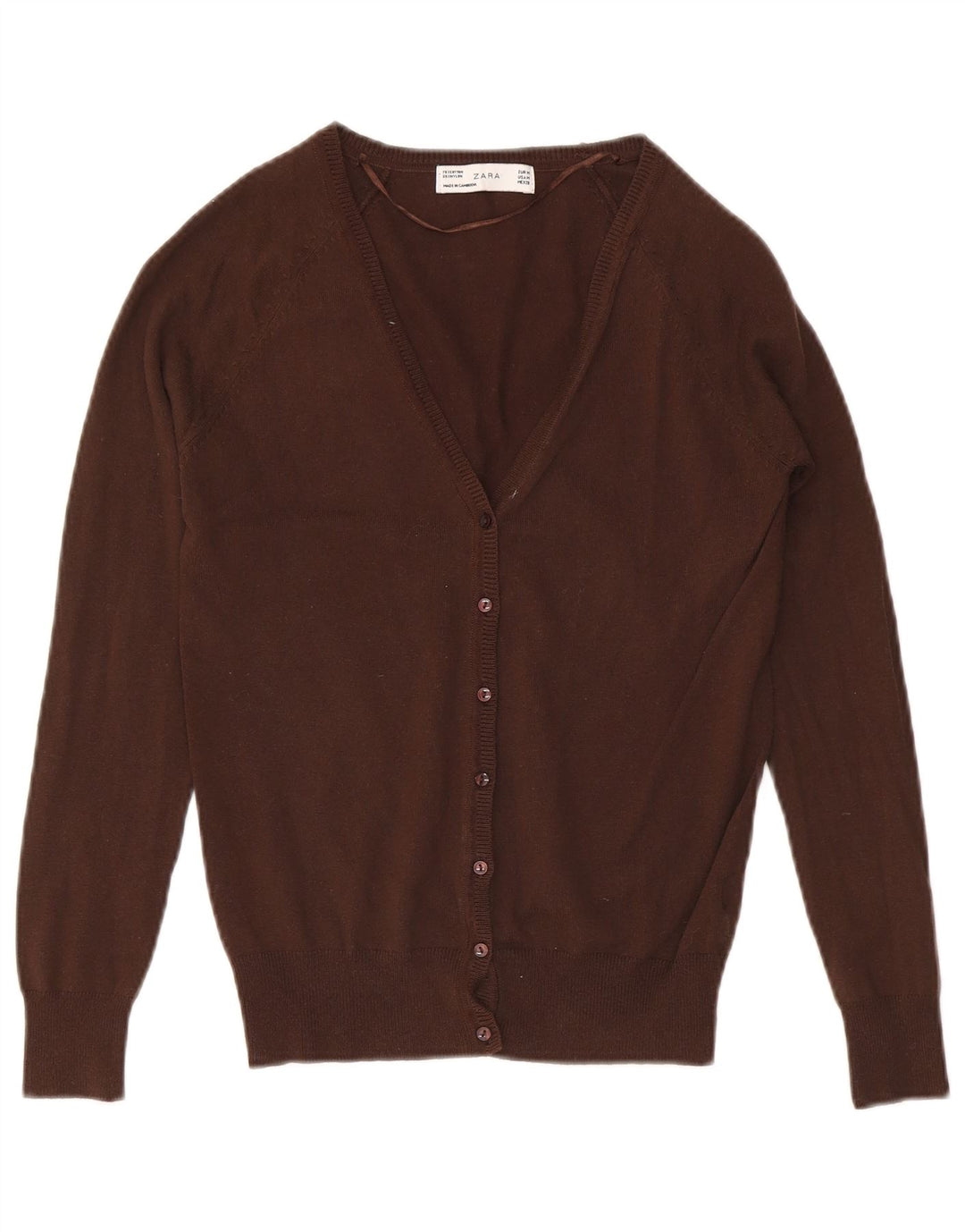 Zara Mujer Cárdigan Suéter UK 12 Algodón Marrón Medio
