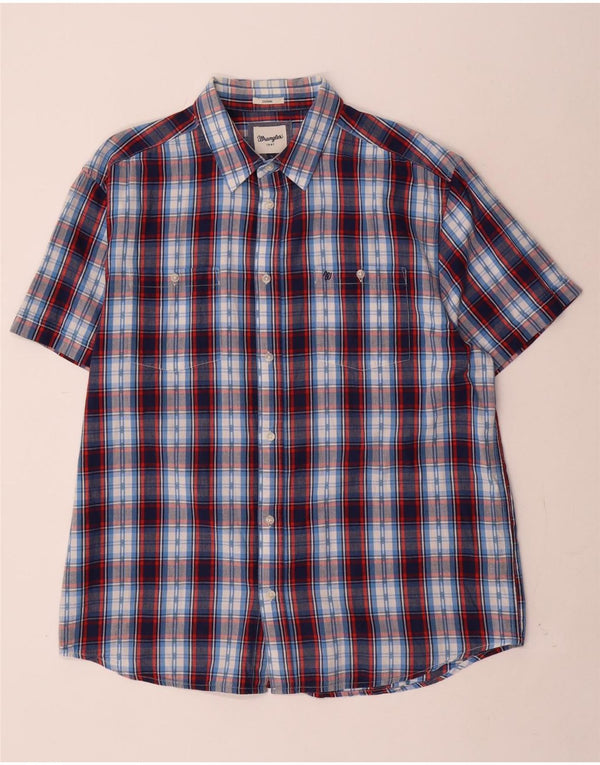 Wrangler Camisa De Manga Corta Casual Fit Para Hombre XL Algodón A Cuadros Azul