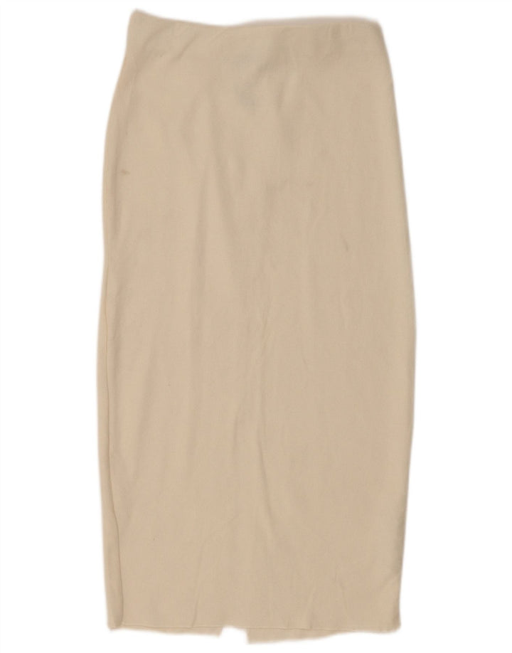 Zara Mujer Falda Midi Pequeña W26 Algodón Blanco Roto
