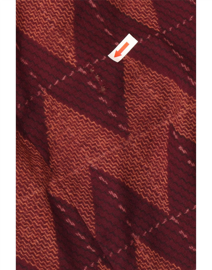 Vintage mujer 3/4 manga vestido básico Reino Unido 12 medio borgoña Chevron