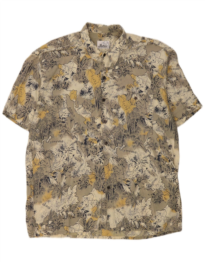 Vintage hombres patrón abstracto camisa de manga corta grande gris