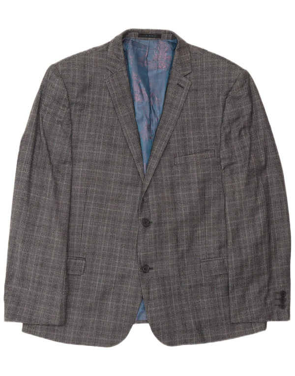 Ted Baker Chaqueta tipo blazer de 2 botones para hombre UK 46 3XL Lana a cuadros gris