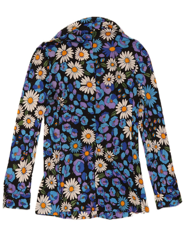 Vintage mujer camisa blusa Reino Unido 10 pequeño negro floral