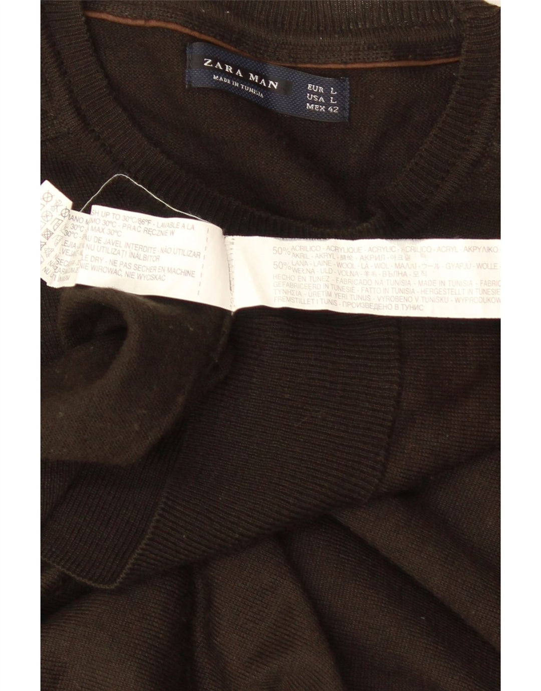 ZARA Hombre Jersey De Cuello Redondo Jersey Grande Acrílico Marrón