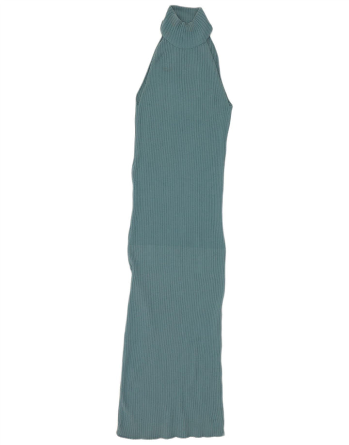 Zara Mujer Maxi Vestido Halter Reino Unido 42 Nylon Azul Medio