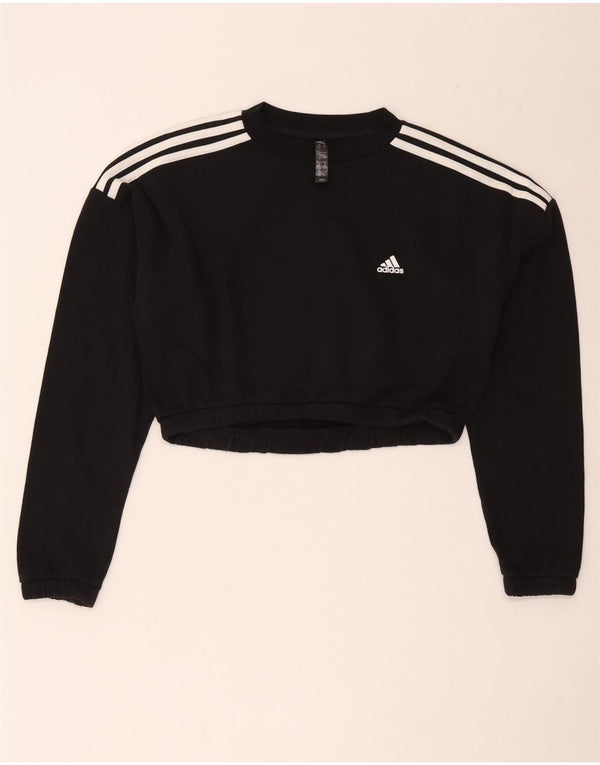 Adidas Mujer Crop Sudadera Jumper Reino Unido 12/14 Mediano Negro Algodón