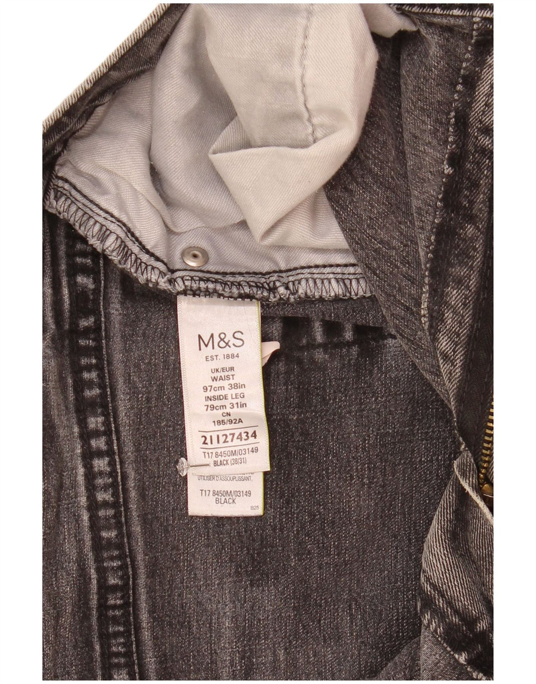 Marks & Spencer Vaqueros rectos para hombre W38 L31 Algodón negro