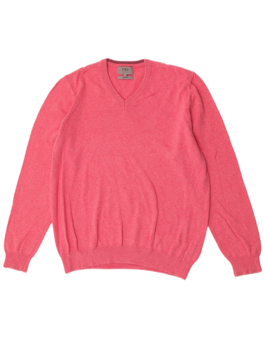 Marks & Spencer Jersey con cuello en V para hombre, talla grande, algodón rosa