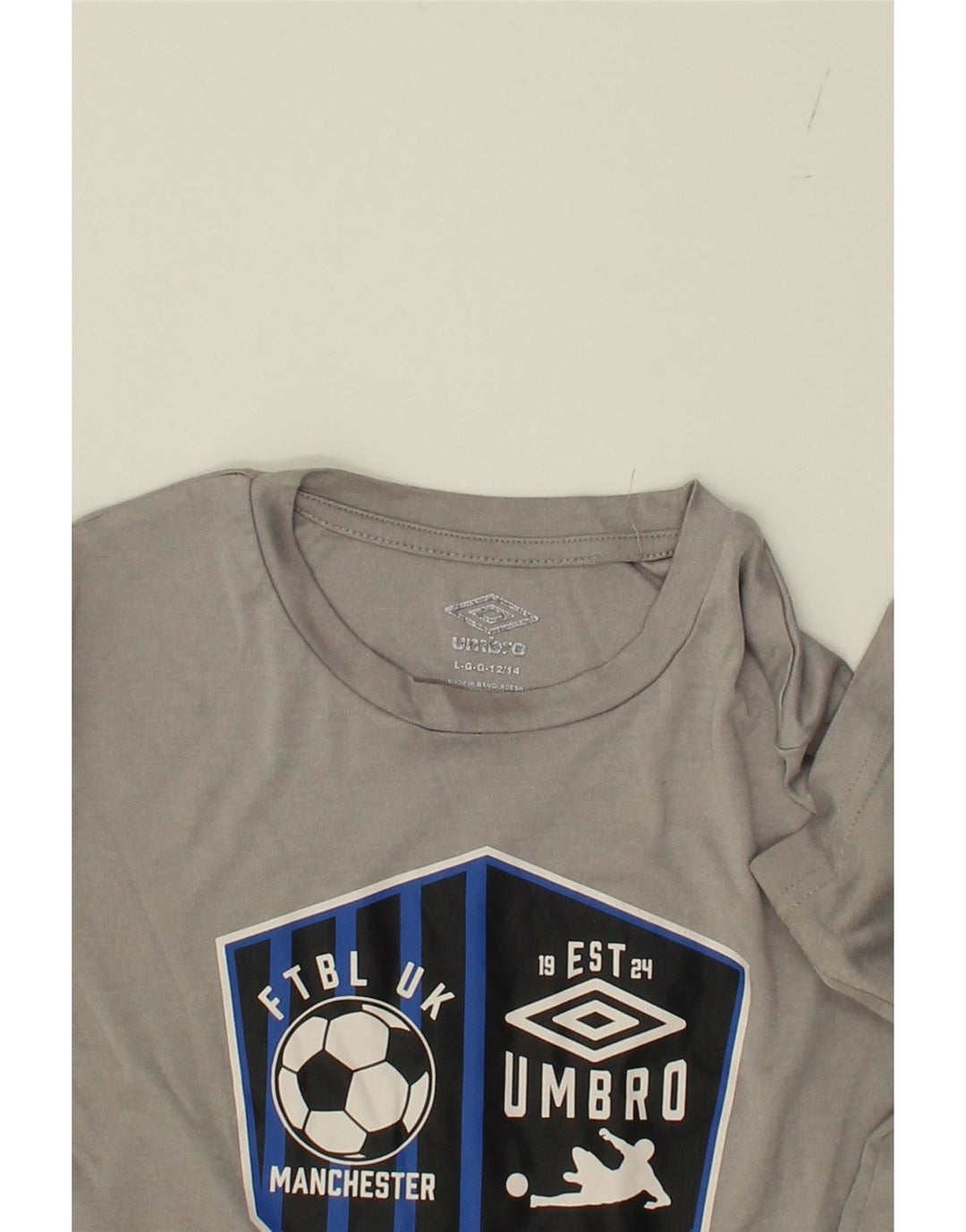 UMBRO Boys Manchester Graphic T-Shirt Top 12-13 Years Large Grey Polyester Vintage Umbro and Second-Hand Umbro from Messina Hembry 