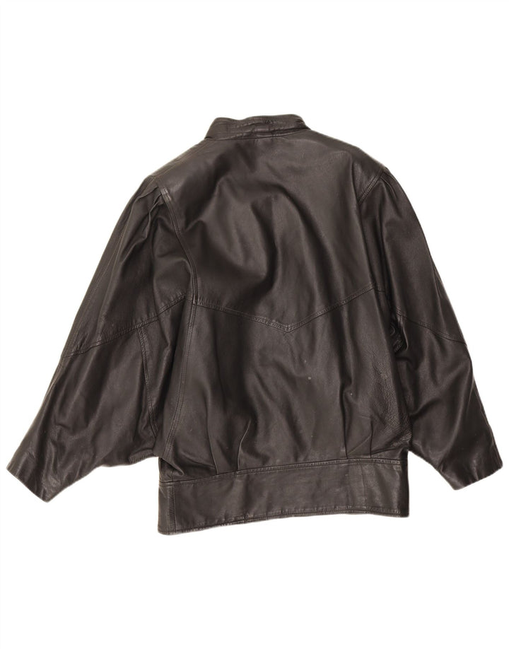 Vintage mujer chaqueta de cuero de gran tamaño Reino Unido 10 cuero negro pequeño