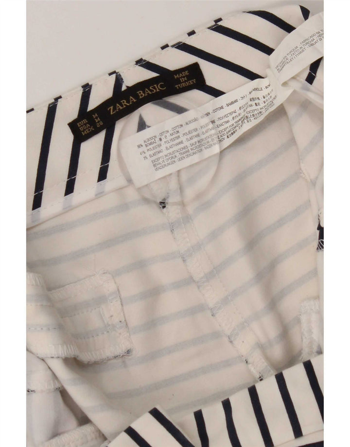 Zara Mujer Hot Pants Medium W30 Algodón Rayas Blanco