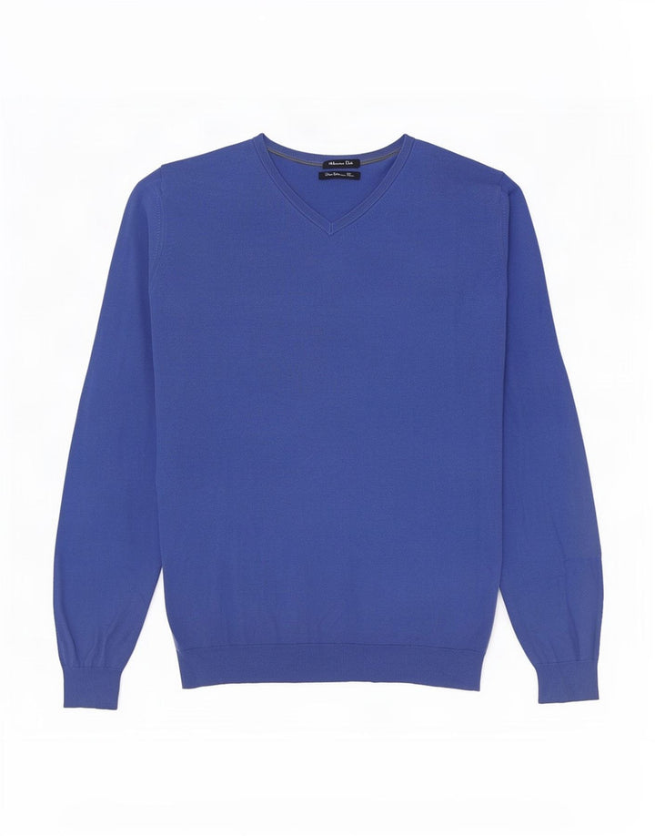 Jersey Massimo Dutti Hombre Cuello Pico Algodón Azul Medio