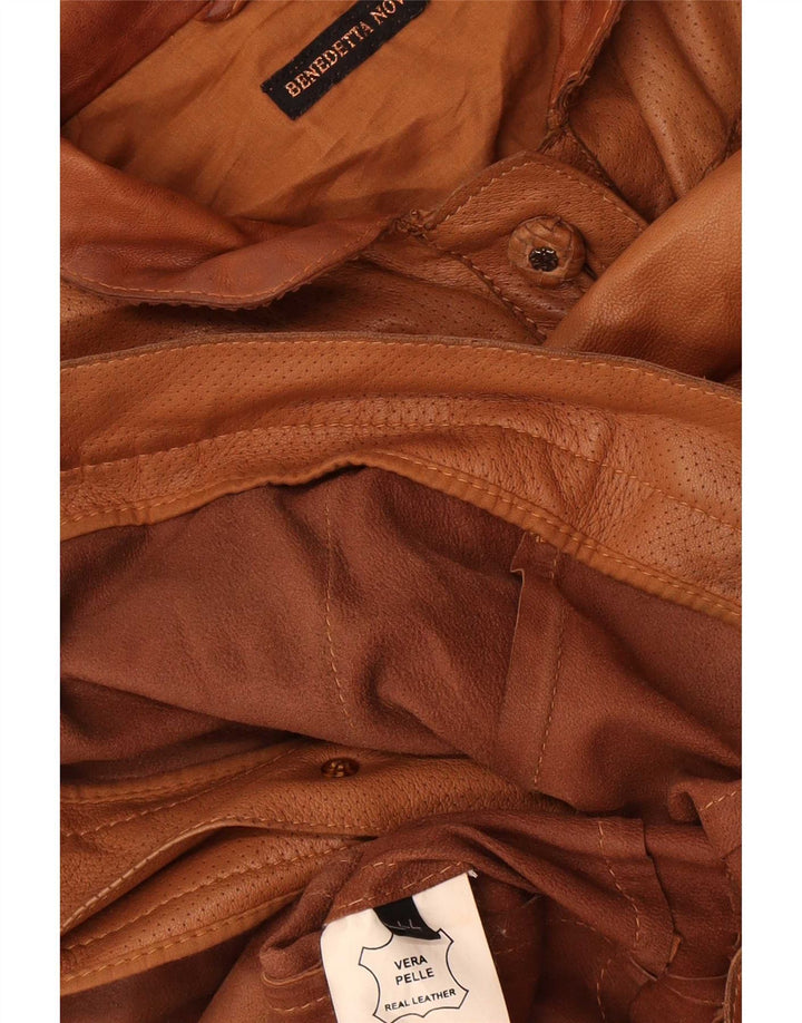 Chaqueta de cuero vintage para mujer IT 44 cuero marrón medio