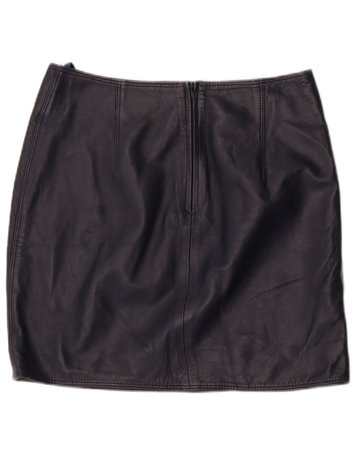 Vintage mujer mini falda de cuero EU 36 pequeño W28 cuero azul marino