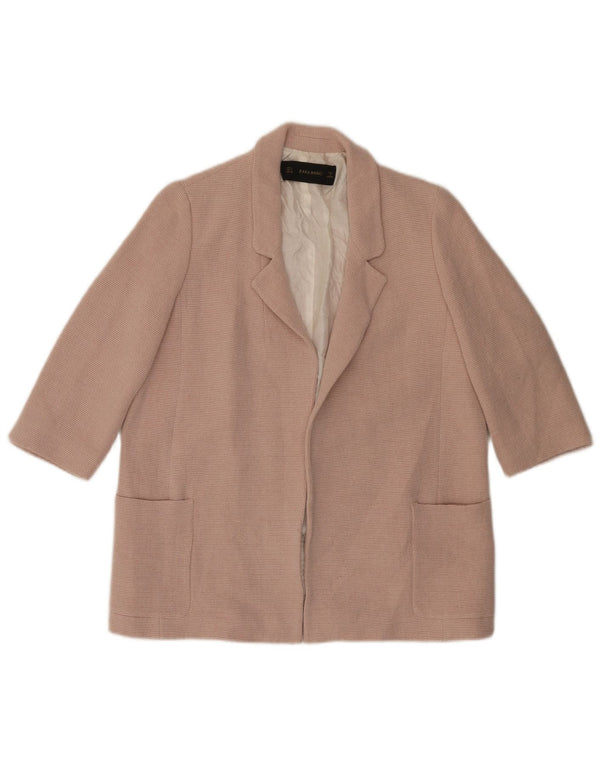 ZARA Chaqueta Blazer de Manga 3/4 Abierta de Gran Tamaño para Mujer UK 10 Small Pink