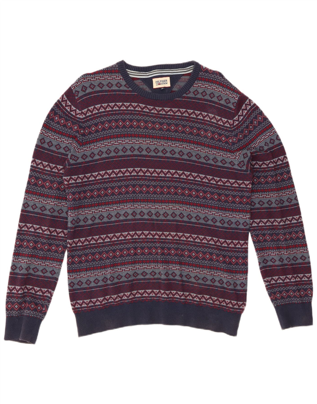 TOMMY HILFIGER Suéter tipo jersey con cuello redondo para hombre Azul marino mediano Fair Isle