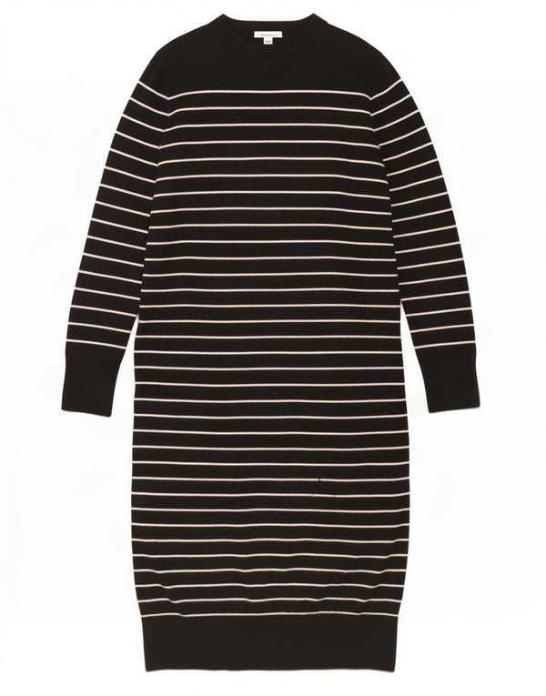 Zara Vestido tipo jersey de manga larga para mujer UK 46 Large Viscosa a rayas negras