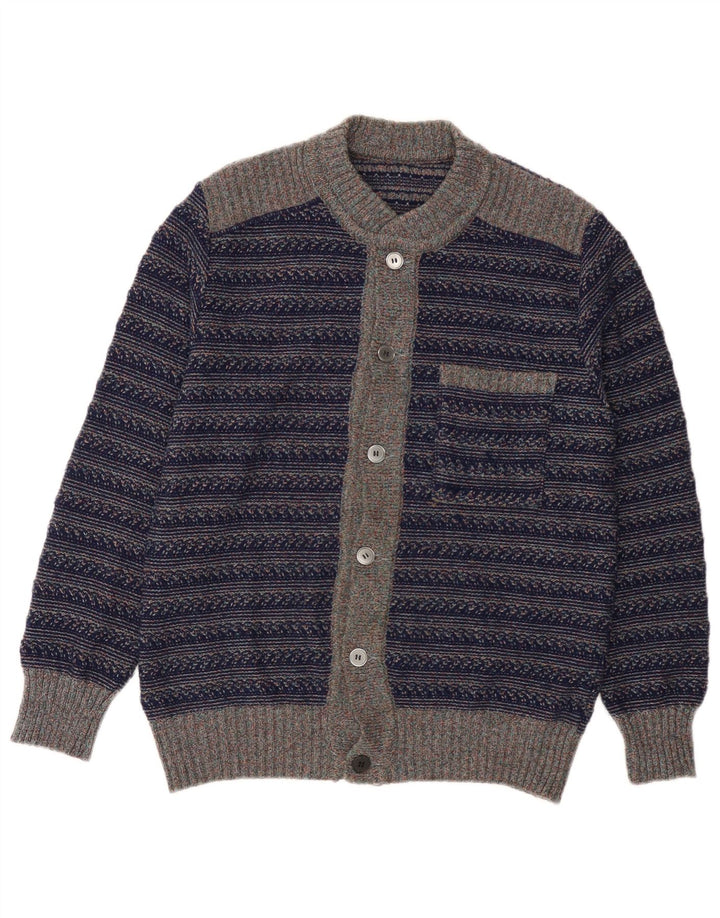 Vintage hombres Cardigan suéter medio azul marino rayas