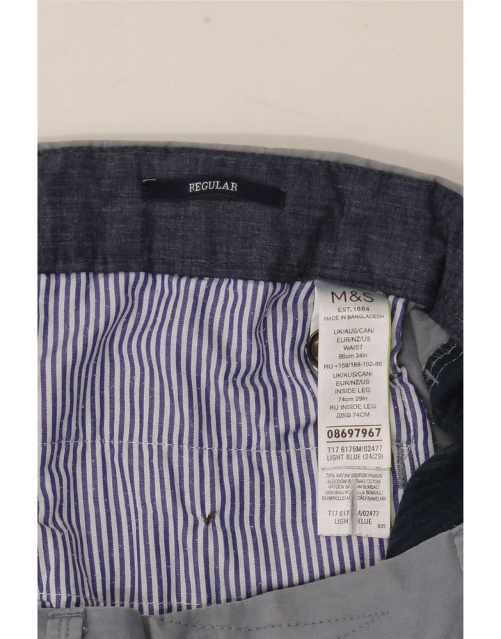 Marks & Spencer Pantalón de traje regular recto para hombre W34 L29 Algodón azul