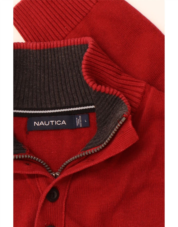 NAUTICA Suéter tipo jersey con cuello y cremallera para hombre, tamaño grande, algodón rojo