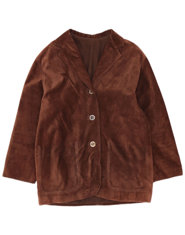 Vintage mujer chaqueta de ante de gran tamaño EU 40 cuero marrón medio