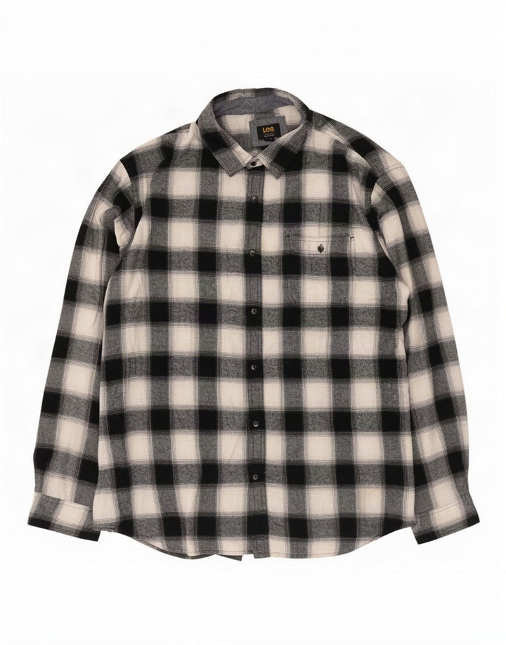 Camisa de franela de corte regular para hombre Lee 2XL Algodón a cuadros negros