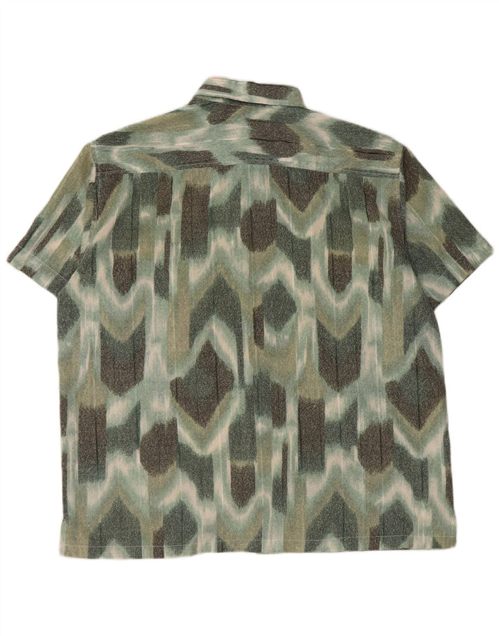 VINTAGE camisa de manga corta para hombre grande verde geométrico