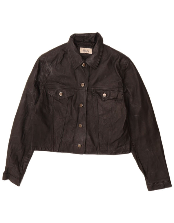 Vintage mujer chaqueta de cuero Reino Unido 16 cuero negro grande