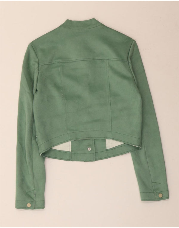 Zara Mujer Crop Bomber Jacket UK 6 XS Verde Poliéster