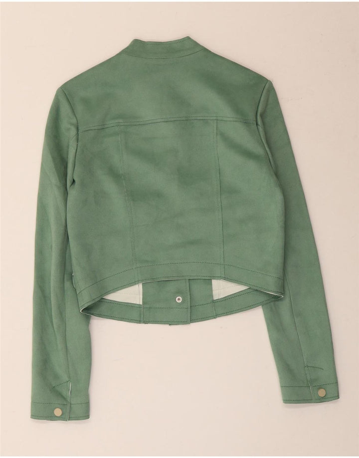 Zara Mujer Crop Bomber Jacket UK 6 XS Verde Poliéster