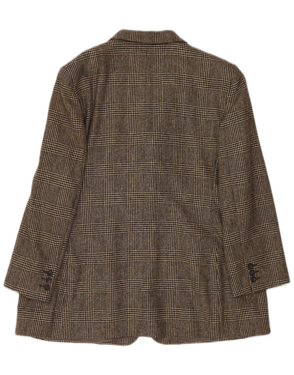 DAKS Chaqueta Blazer de 4 Botones para Mujer UK 18 XL Gris a Cuadros Lana Nueva
