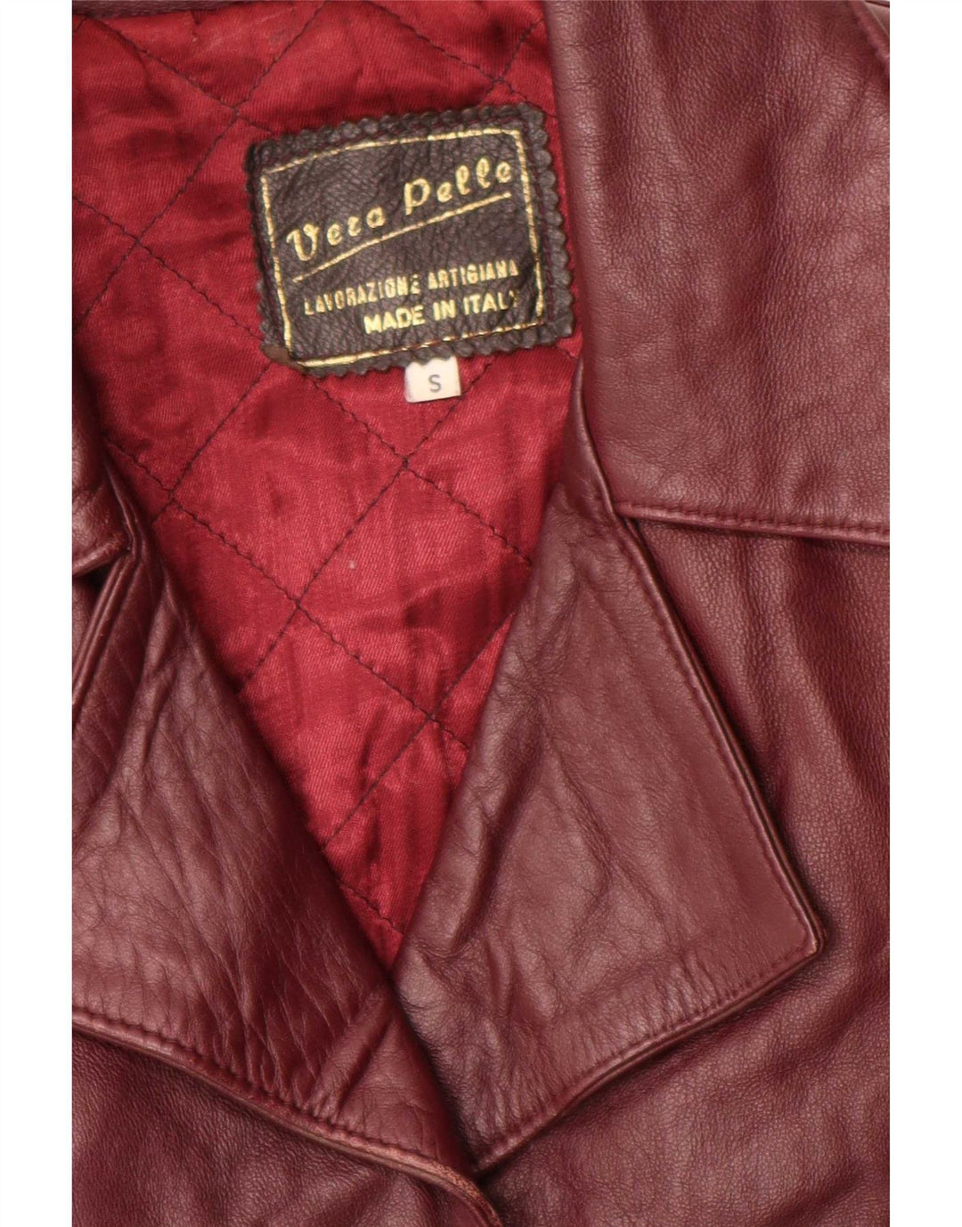 Vintage mujer 4 botones cuero Blazer chaqueta Reino Unido 10 pequeño borgoña