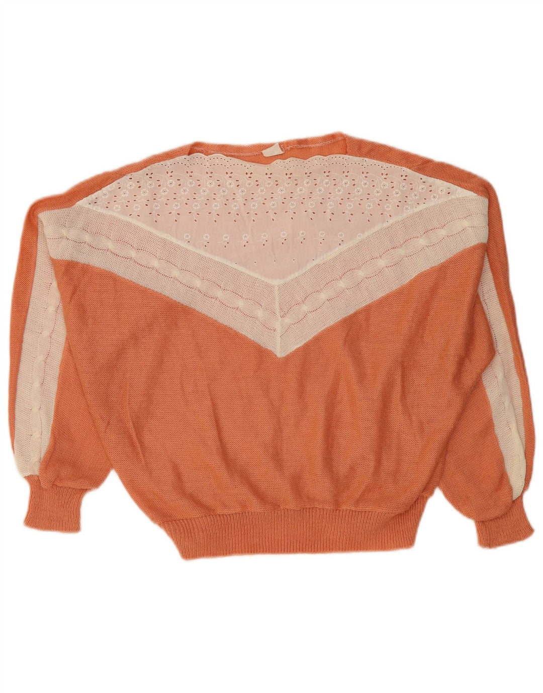 VINTAGE Mujer Barco Cuello Jersey Suéter Reino Unido 14 Bloque de color naranja medio