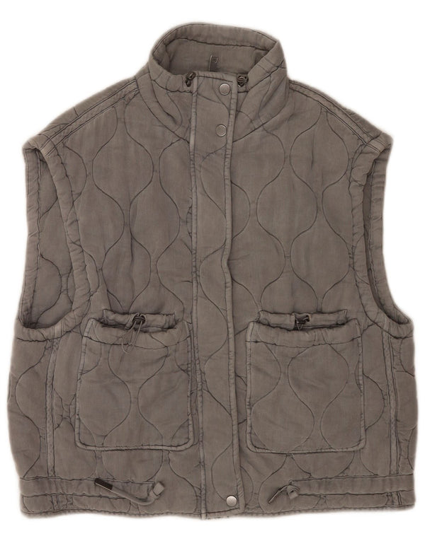 Zara Womens Oversized Quilted Gilet UK 10 Small Grey Lyocell