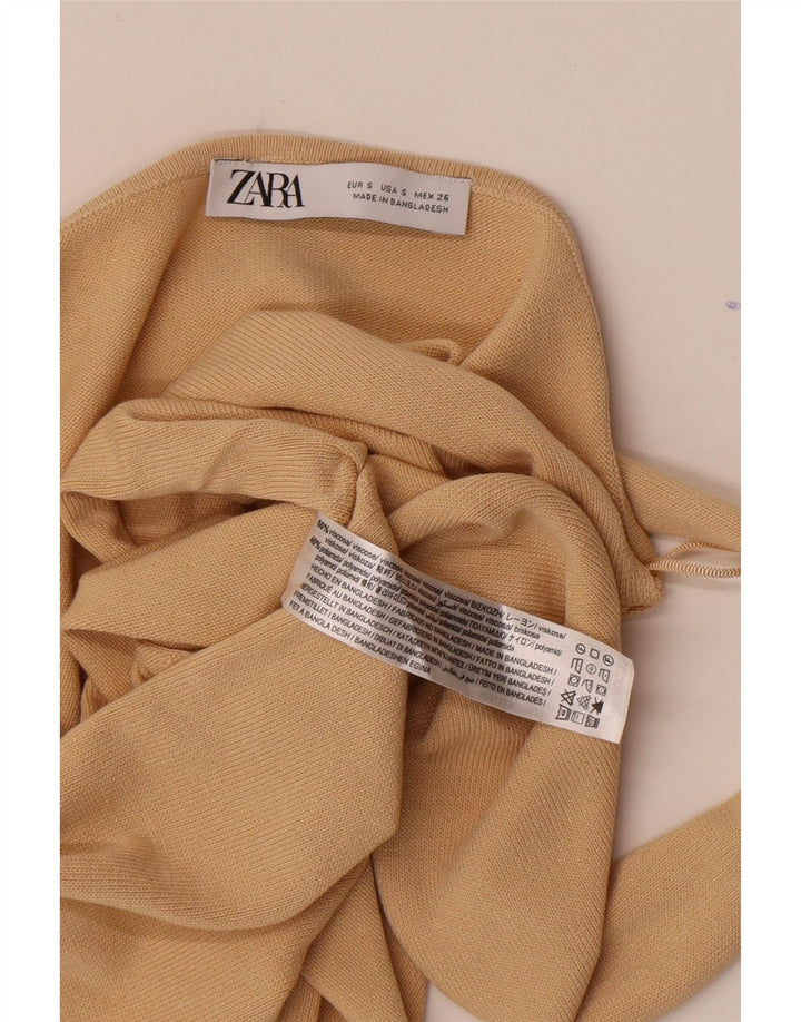 Zara Mujer Crop Halter Top UK 8 Small Viscosa Beige