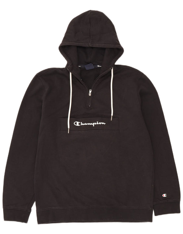 Champion Sudadera con capucha y cuello con cremallera gráfica para hombre XL Algodón negro