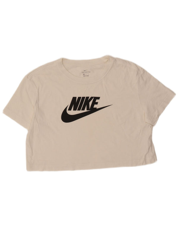 NIKE Womens Crop Graphic T-Shirt Top UK 14 Medium White Cotton