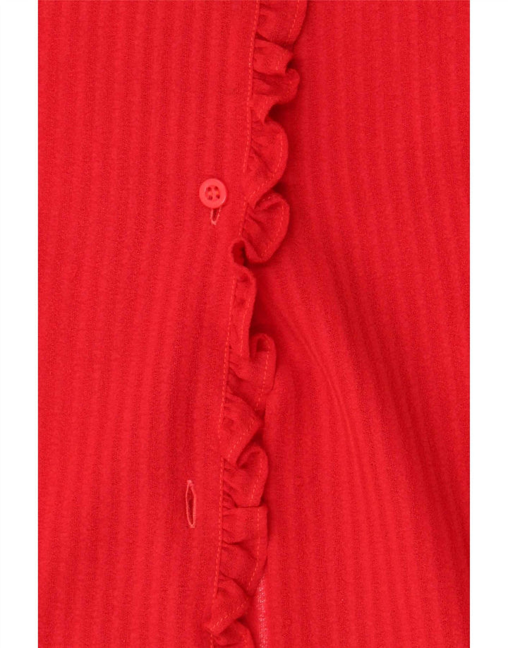 Vintage mujer camisa blusa Reino Unido 14 medio rojo rayas