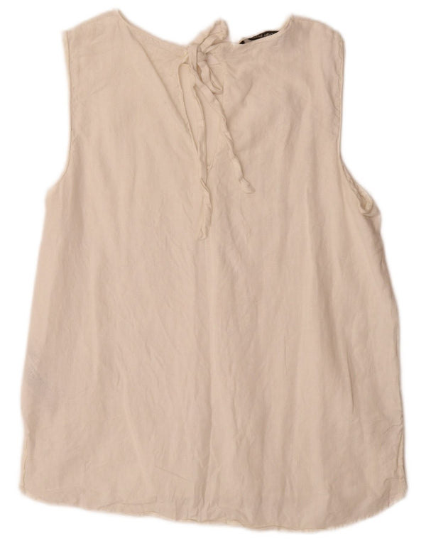Zara Blusa Sin Mangas para Mujer Top Reino Unido 44 Grande Lino Blanco Roto
