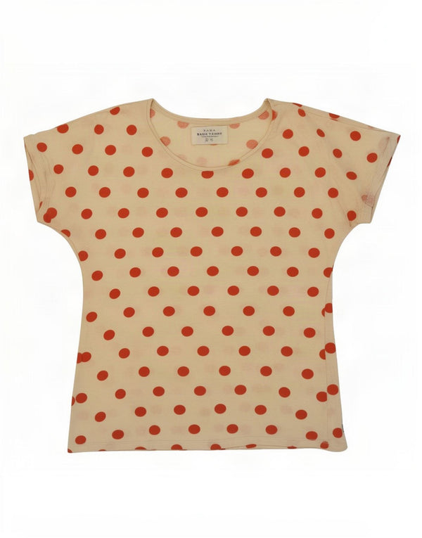 Zara Camiseta Mujer Top UK 12 Medium Off White Lunares
