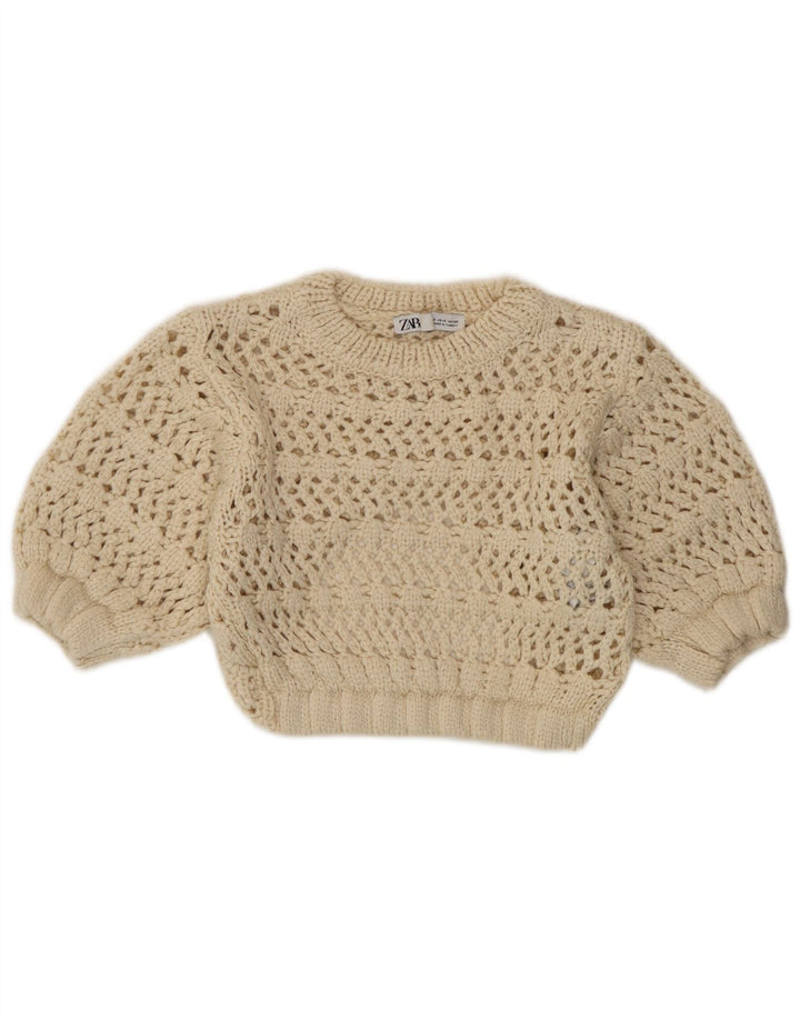 Zara Top transparente de punto para mujer Reino Unido 8 Pequeño Acrílico beige