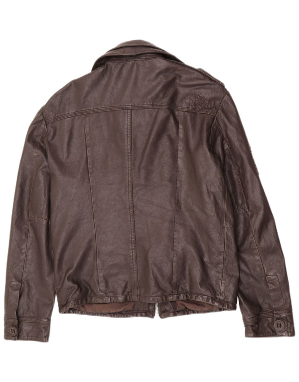 Superdry Chaqueta de cuero militar para hombre ES 42 XL Marrón