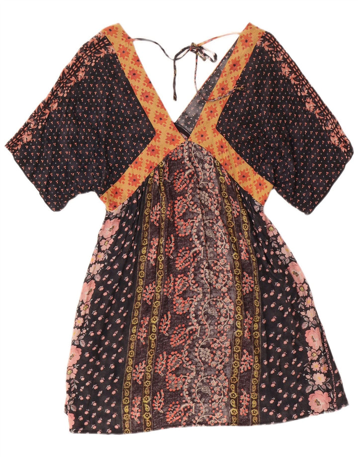 Zara Vestido Kaftan para Mujer UK 40 Mediano Negro Floral