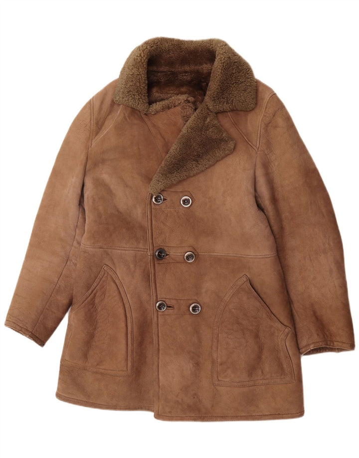 Chaqueta de piel de oveja vintage para hombre UK 36 Small Brown