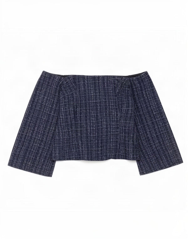 Zara Top con hombros descubiertos para mujer UK 40 Medio Azul marino Poliéster a cuadros