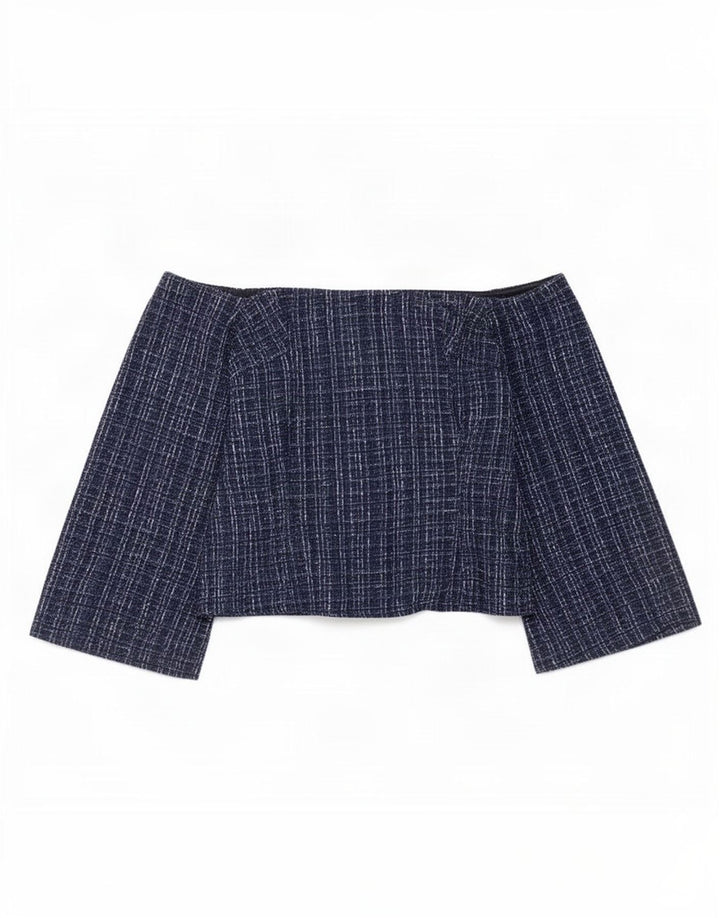 Zara Top con hombros descubiertos para mujer UK 40 Medio Azul marino Poliéster a cuadros