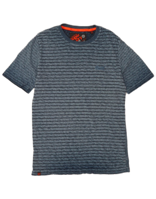 Superdry Hombre Camiseta Top Algodón Rayas Azul Medio