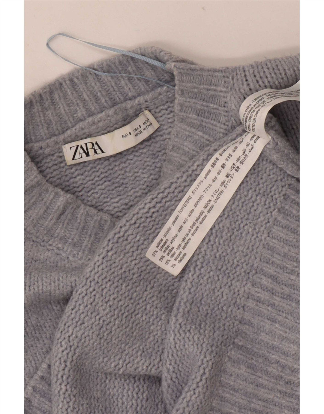 Zara Mujer Jersey De Cuello Redondo De Gran Tamaño UK 10 Small Poliéster Azul