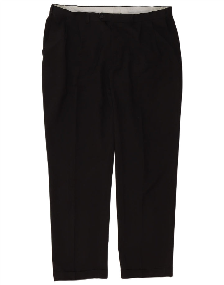 Marks & Spencer Pantalón de traje con pinzas para hombre W40 L33 Poliéster negro